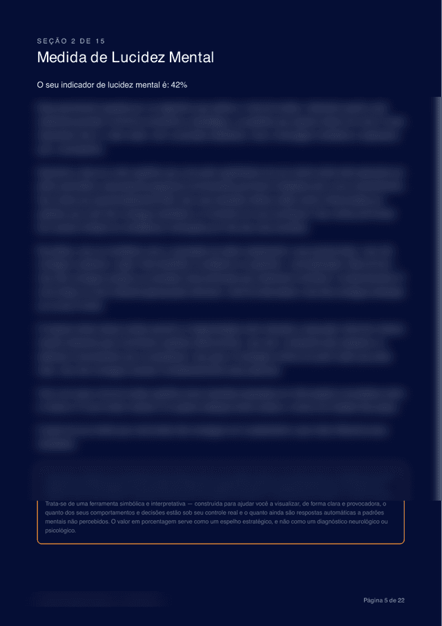 Página real do dossiê — Medida de Lucidez Mental (conteúdo borrado por privacidade)